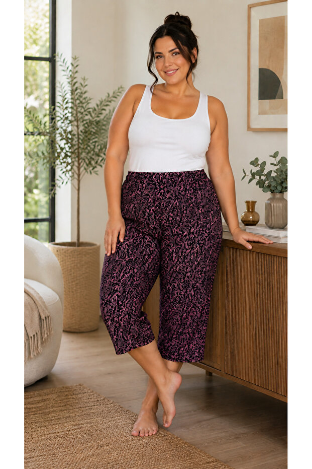 Women's Viscose Pocketless Battal Capri Relaxed Cut - Large Size