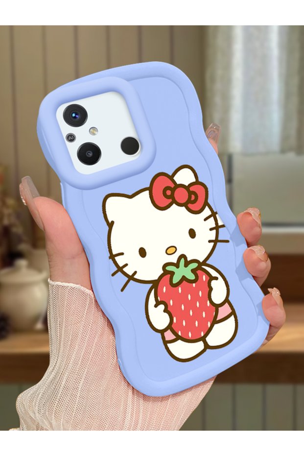 Redmi 11A Compatible Case Camera Protector Blue Silicone Couple Phone Case Kitty Pattern