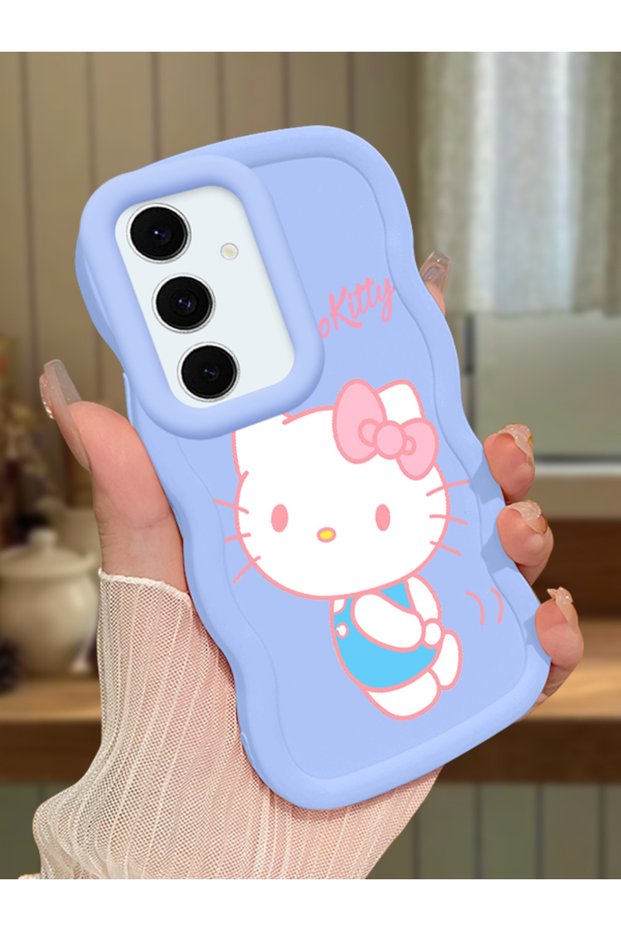 Samsung Galaxy S24 Fe Compatible Case Camera Protector Blue Silicone Couple Phone Case Kitty Pattern