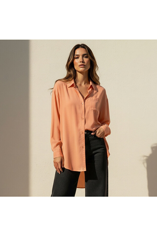 Tencel Longline Shirt with Chest Pocket