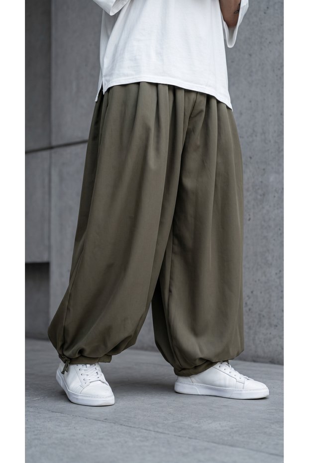Men's Hakama Street Style Printed Wrinkled Sports Shalwar Trousers