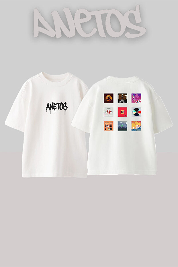 Kanye West_18 Design Printed Unisex Oversize Fit White Tshirt