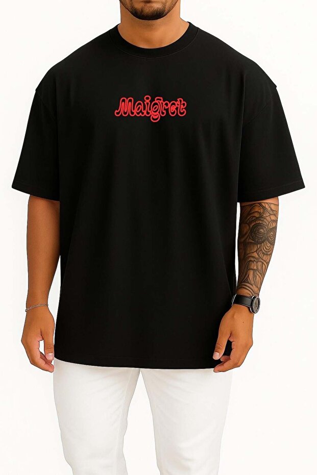 Oversized Maigret Foreign Series Chest Printed Unisex T-Shirt