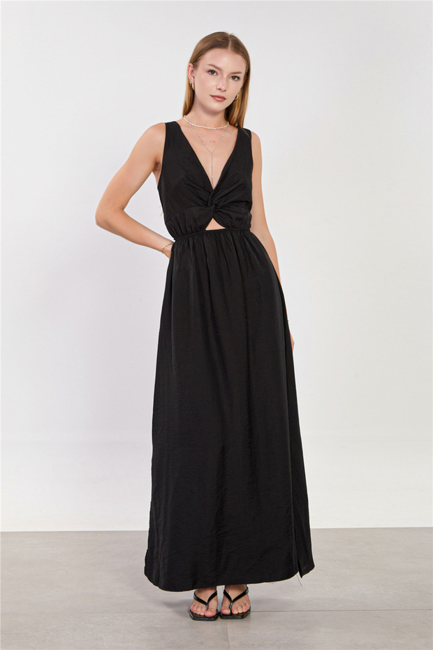 Women's Back-Tie Long Dress - Black