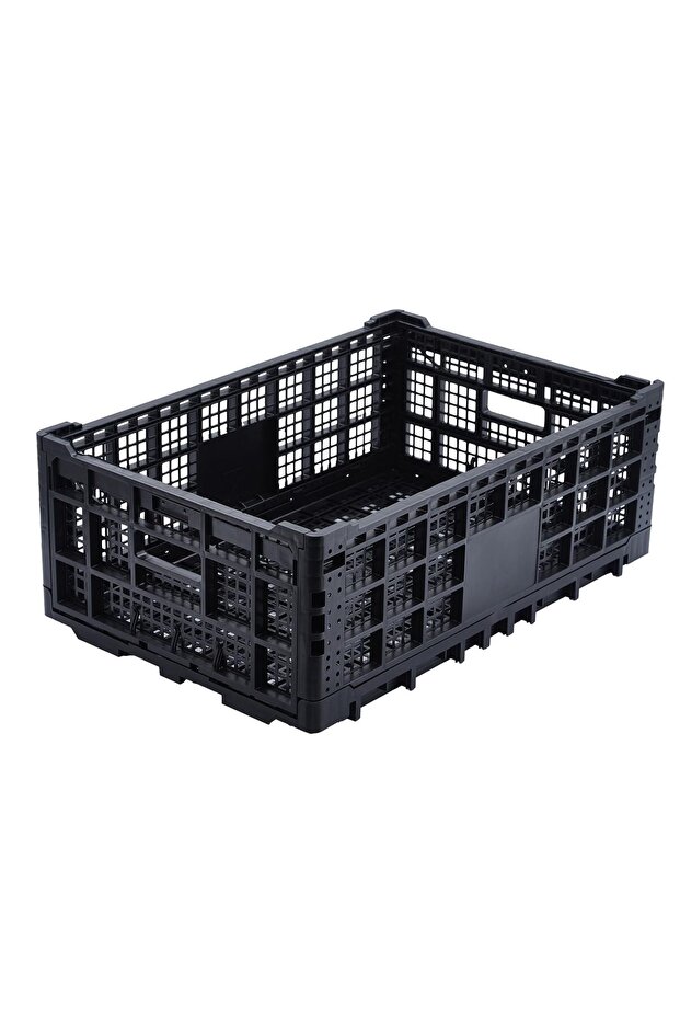 Foldable Plastic Storage Box, 52L – Set of 10 Sturdy Collapsible Crates (60x40x22cm) – Stackable Storage Bins for Office & Home – Versatile Use – 10-Piece Set, Black