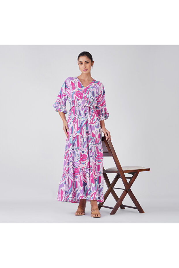 Green Patchwork Floral Geometric Maxi Dress