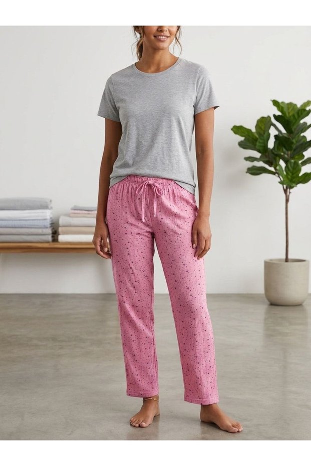 Women's Cotton-Polyester Tie-Detail Pajama Bottoms