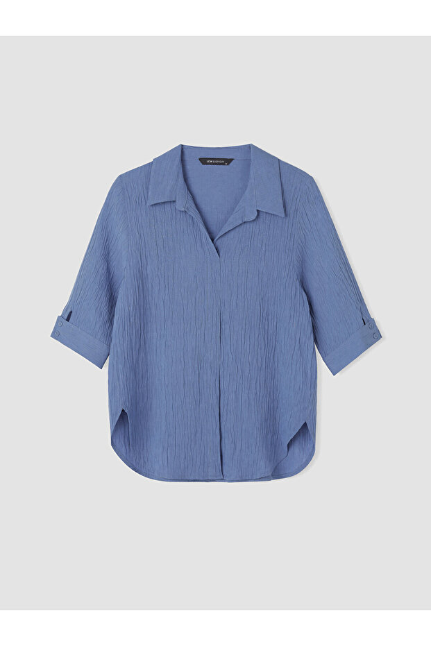Nevavm Shirt Collar Textured Oversize Blouse with a Difference