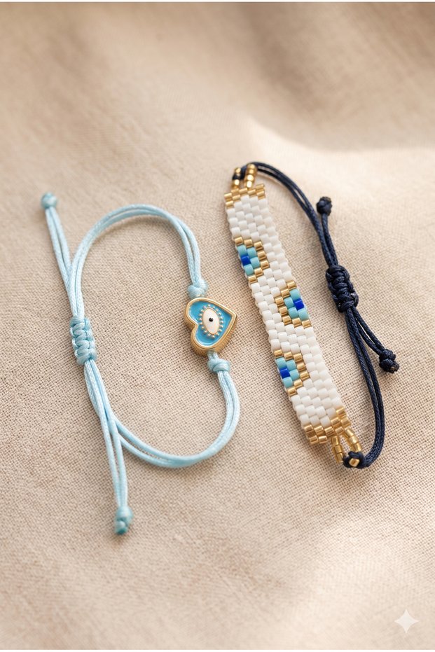 Handmade Miyuki Beads Evil Eye Bead Patterned Special Design 2Nd Bracelet Set