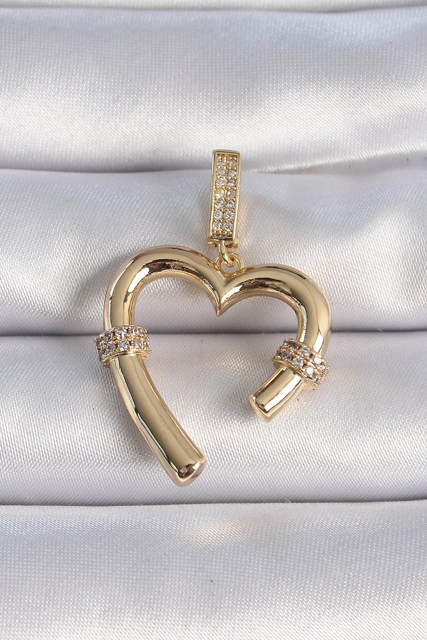 Brass Gold Color Zircon Stone Detailed Heart Figure Ajda Charm