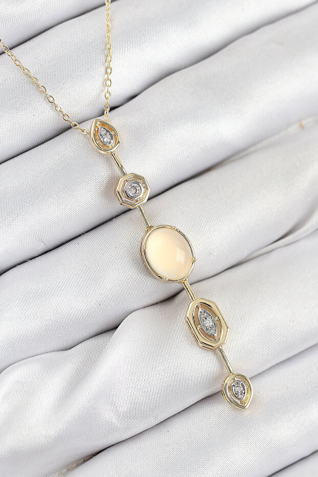 Brass Chain Yellow Gold Color Zircon Stone Y Necklace