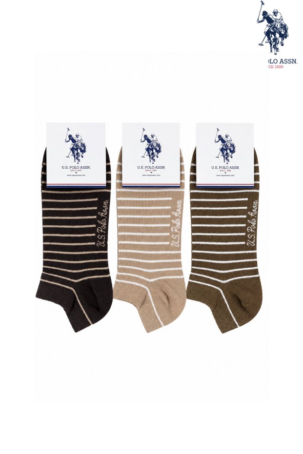 3 Pairs of Women's Cotton Striped Bootie Socks