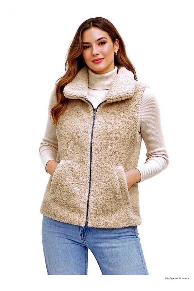 Women's Plush Vest with Lining and Double Pockets, 100% Cotton
