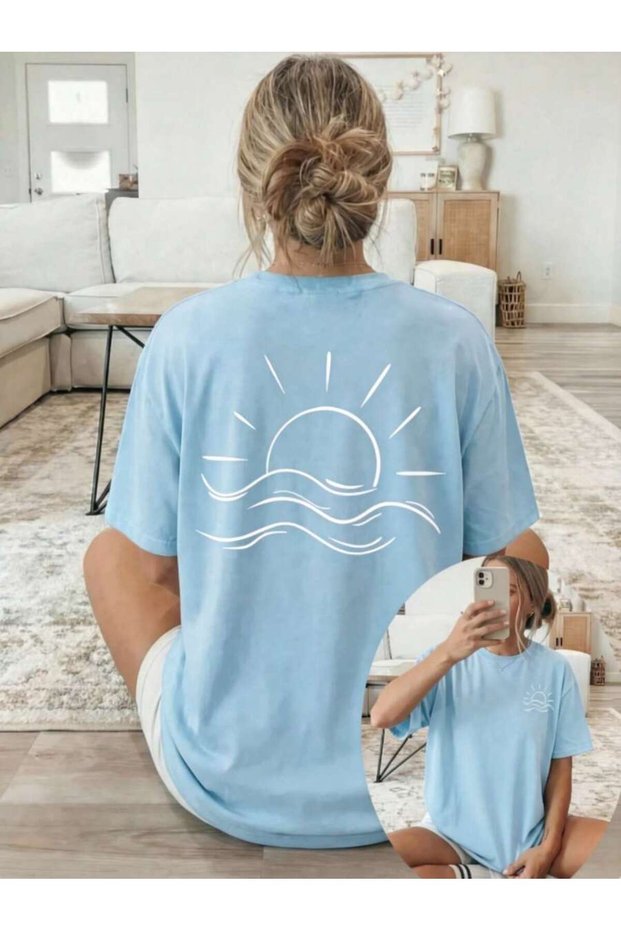 Unisex Men/Women Lines of Summer Custom Printed Oversize Cotton Crew Neck T-Shirt