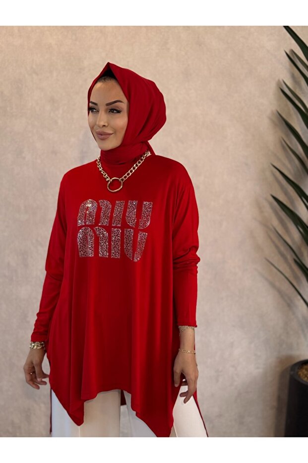 24277 Tunic with Stone Writing on the Front, Red