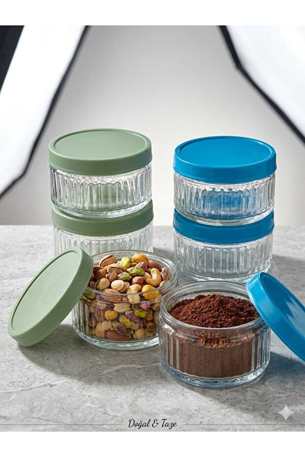 6-Piece Glass Breakfast Set with Colorful Lids, Air-Tight 140 Cc Glass Storage Container 8X4Cm