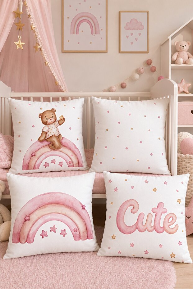 Cute Teddy Bear Patterned 4-Piece Kids and Baby Pillowcase Set