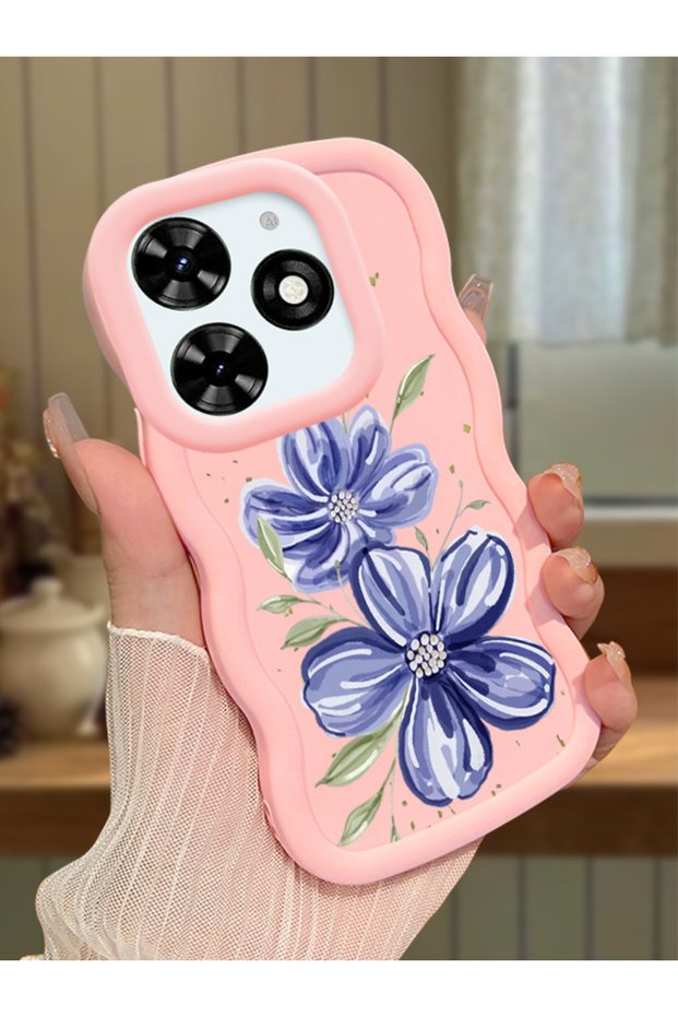 Tecno Spark 20C Compatible Case Camera Protector Pink Silicone Couple Phone Case Floral Pattern
