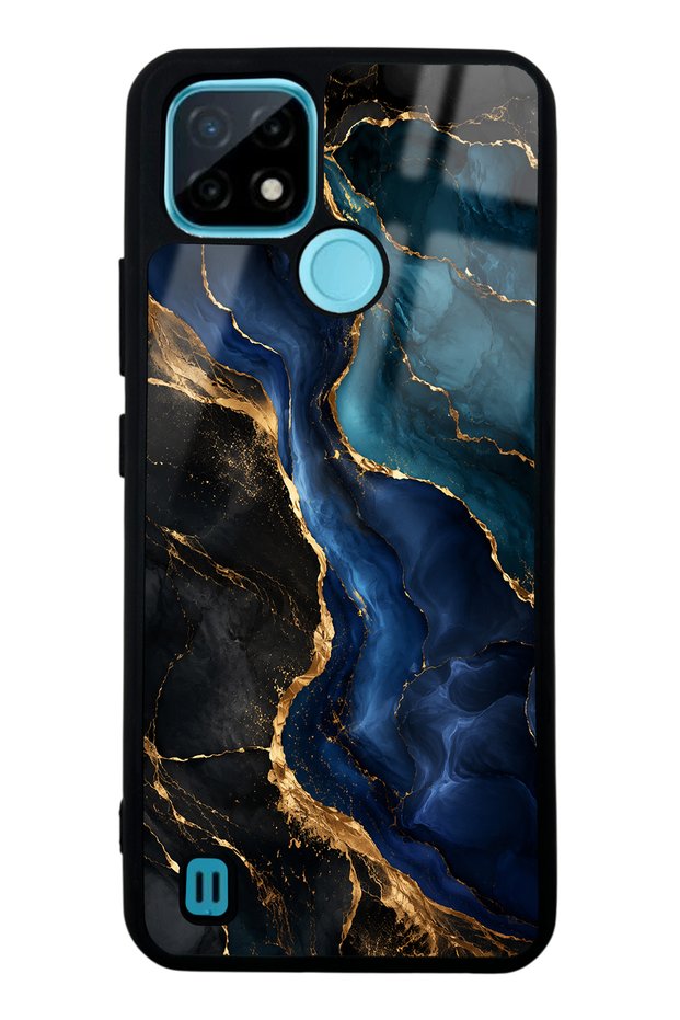 Realme C21 Glossy Phone Case with Midnight Sapphire Marble Design