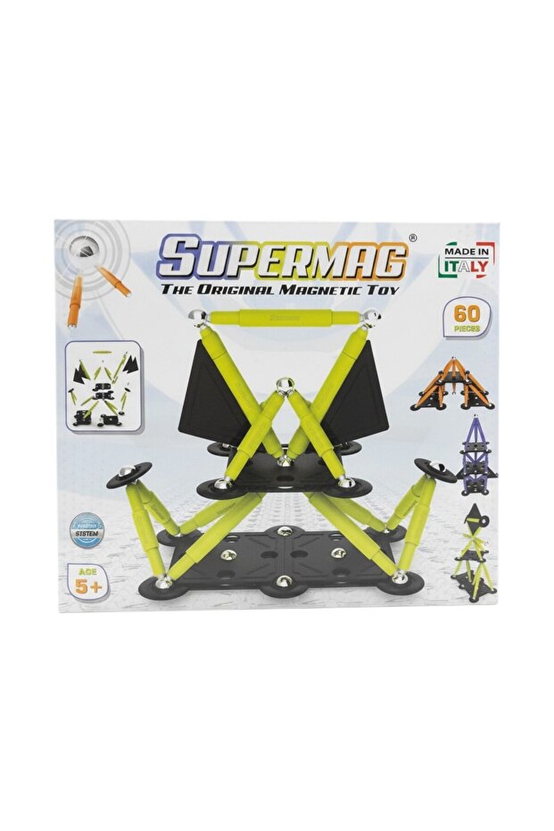 Supermag 60 Piece Technicolor Magnetic Building Set - Stem Magnet Toy