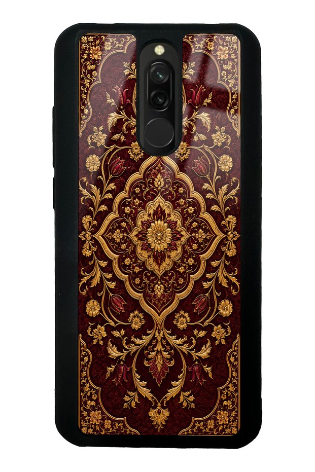 Xiaomi Redmi 8 Burgundy Glossy Phone Case with Ottoman Gold Design