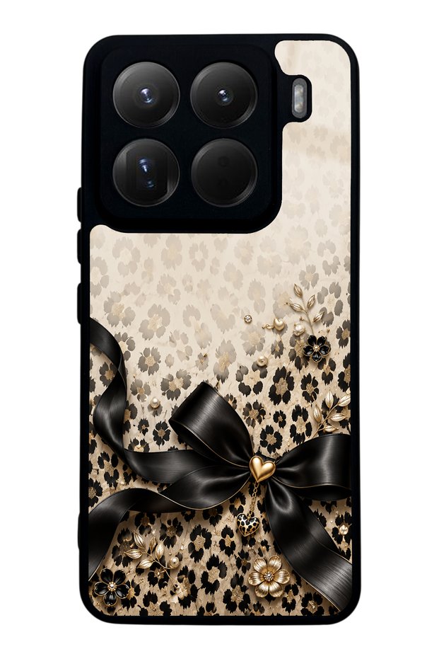 Xiaomi 15Pro Golden Leopard Bow Design Glossy Phone Case