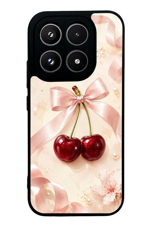 Xiaomi 17 Glossy Phone Case with Cherry Pearl Ribbon Design
