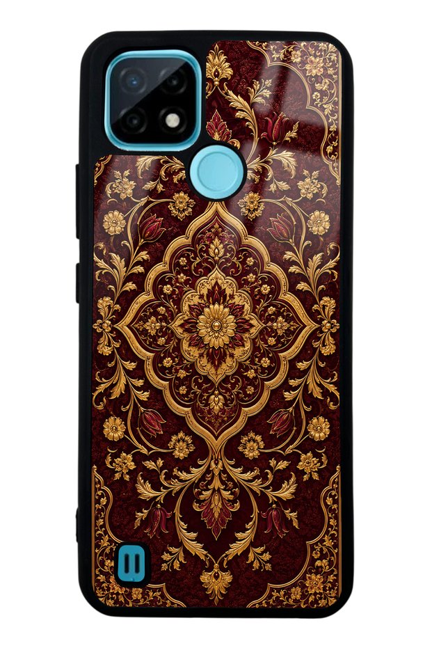 Realme C21 Burgundy Glossy Phone Case with Ottoman Gold Design