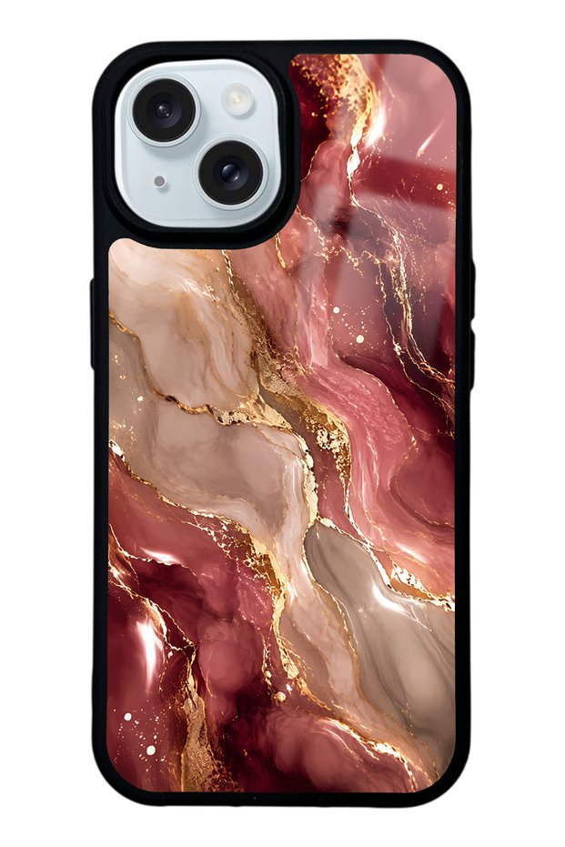 iPhone 15 Burgundy Gold Marble Design Glossy Phone Case