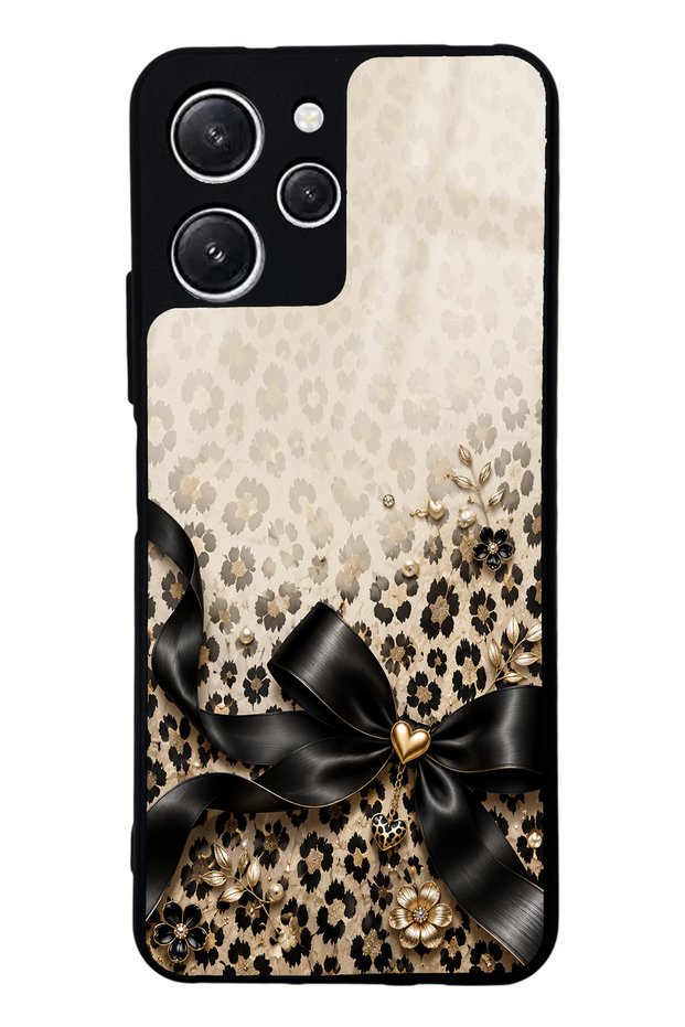 Xiaomi Redmi 12 Golden Leopard Bow Design Glossy Phone Case
