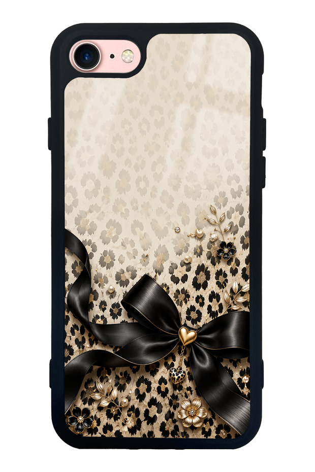 iPhone 7 Golden Leopard Bow Design Glossy Phone Case