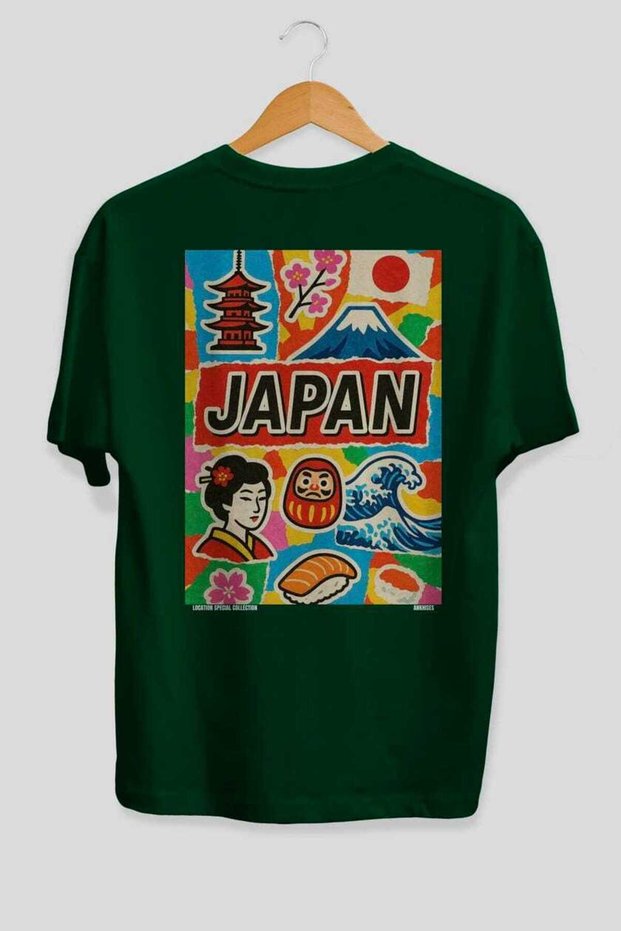Japan Green Oversize Country City Back Printed Unisex T-Shirt 100% Cotton Premium