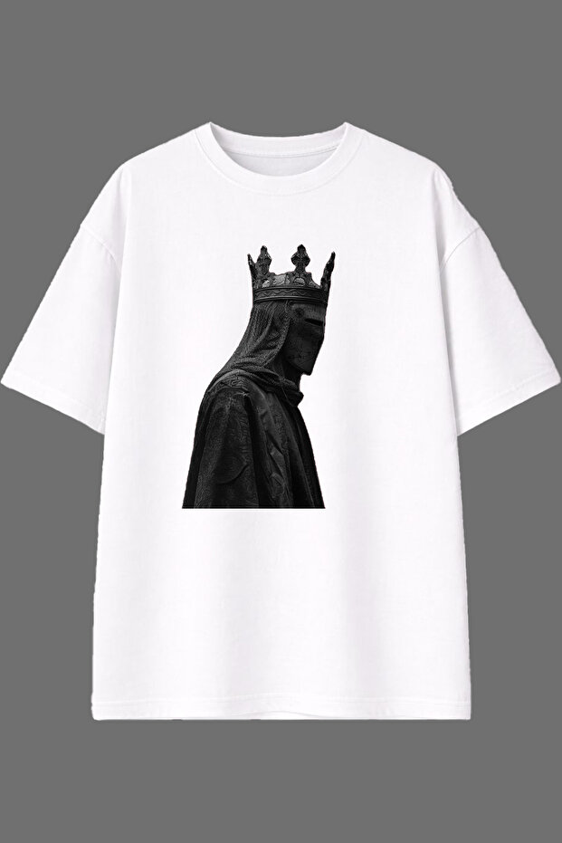 Lonely Knight Design Front Printed White Oversize t Shirt