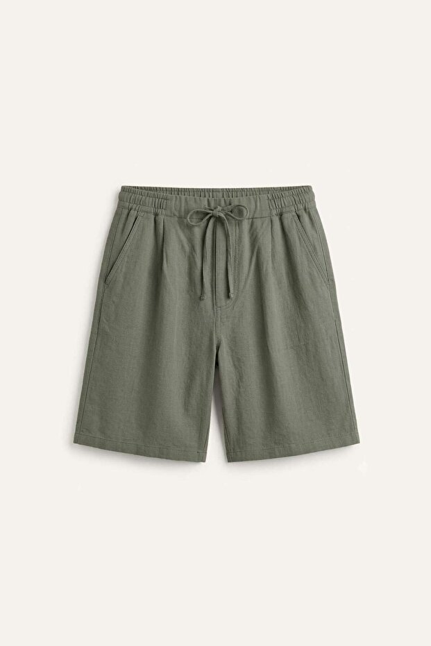 100% Cotton Relax Fit Elastic Tie Waist Khaki Bermuda Shorts I3729Ax26Au