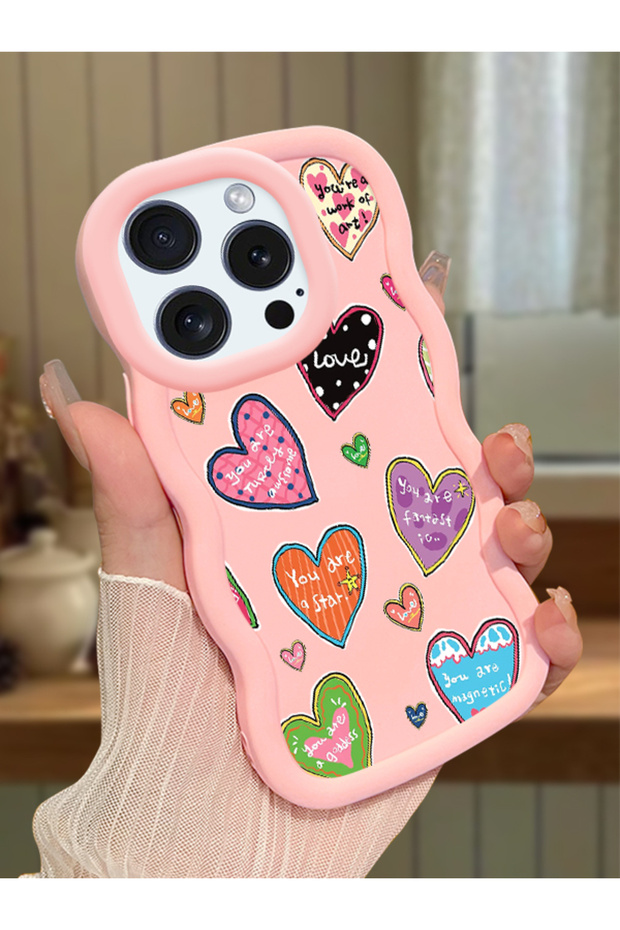 iPhone 12 Pro Compatible Case Camera Protector Pink Silicone Couple Phone Case Heart Pattern