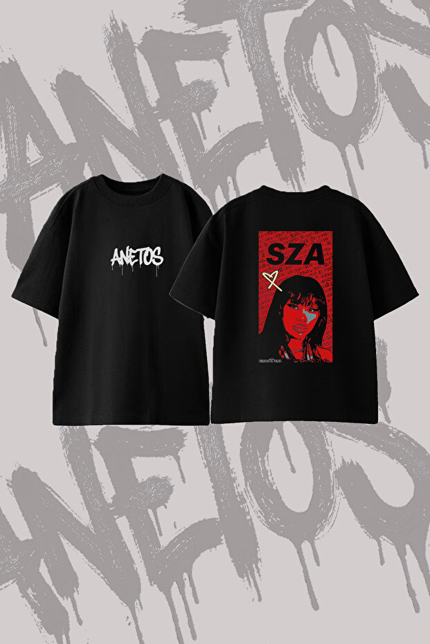 Sza_5 Design Back Printed Cotton Black Oversize T-Shirt