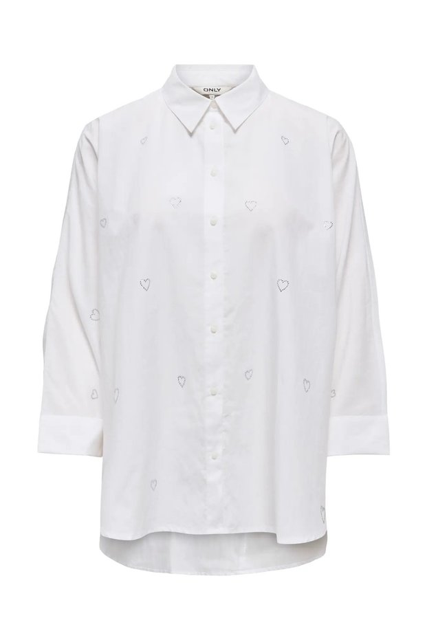 Women's Heart Stone Detailed Shirt White - 15376889