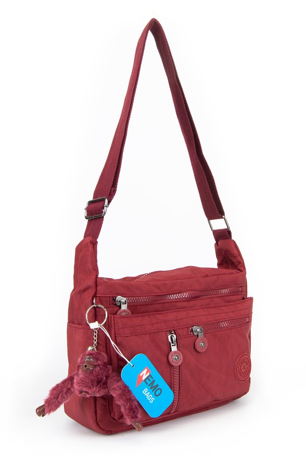 Women's Burgundy Shoulder Bag, Postman Crinkle Fabric Waterproof Crossbody Bag, 26X23Cm