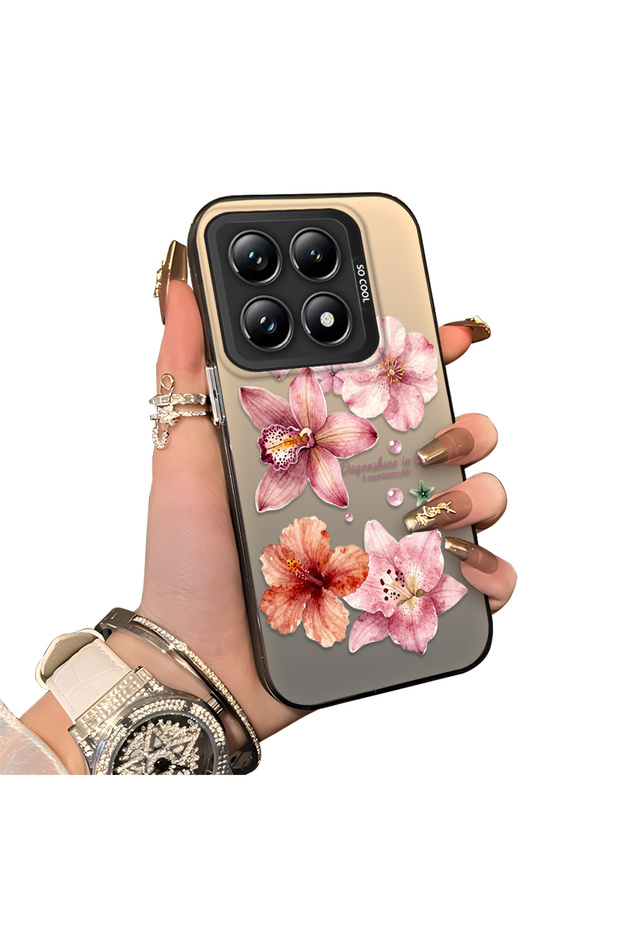 Mi 14t Pro 5g Compatible Silicone Edge Hard Back Case Couple Phone Case with Floral Pattern
