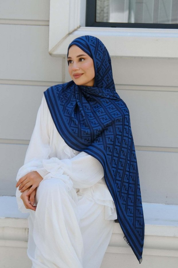 F Pattern Premium Shawl-Navy Blue