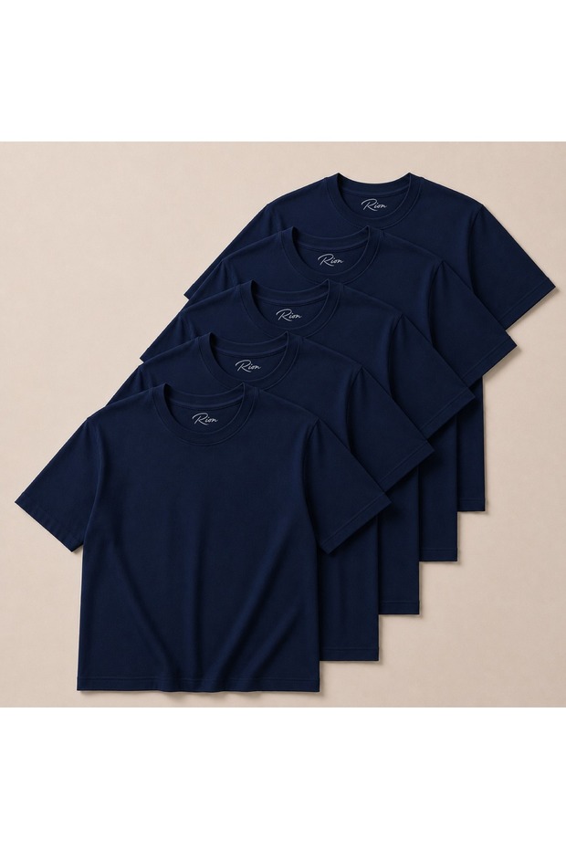 Cotton Crew Neck Navy Blue T-Shirt 5-Pack