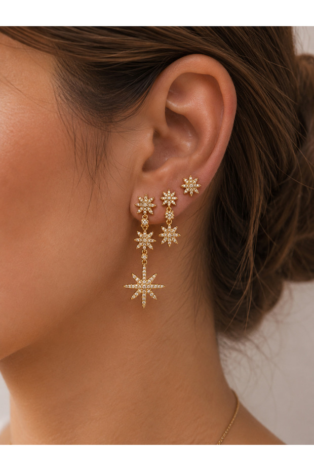 Set of 3 Star Figured Zircon Stone Earrings