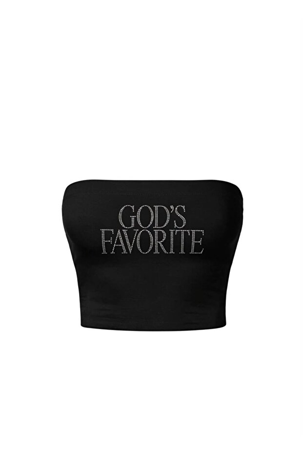 قميص قصير بدون أكتاف مطبوع عليه God's Favorite Stone باللون الأسود