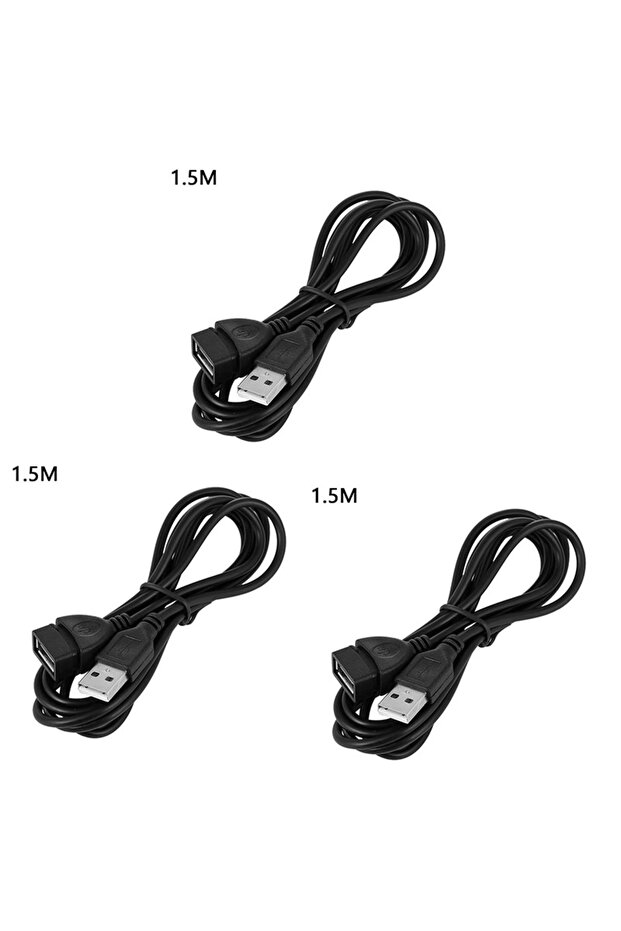 كابل تمديد USB 2.0 أسود بطول 1.5 متر، 3 قطع، 1-5 قطع، سلك نقل بيانات بطول 0.6 متر/1 متر/1.5 متر، فائق الجودة