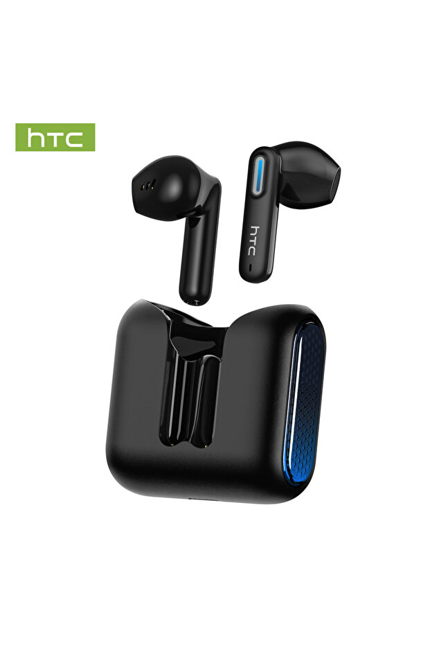 سماعات أذن لاسلكية HTC NE49 TWS سوداء بتقنية البلوتوث ومترجم ذكي وخاصية إلغاء الضوضاء ENC وبطارية تدوم 40 ساعة وتحكم باللمس