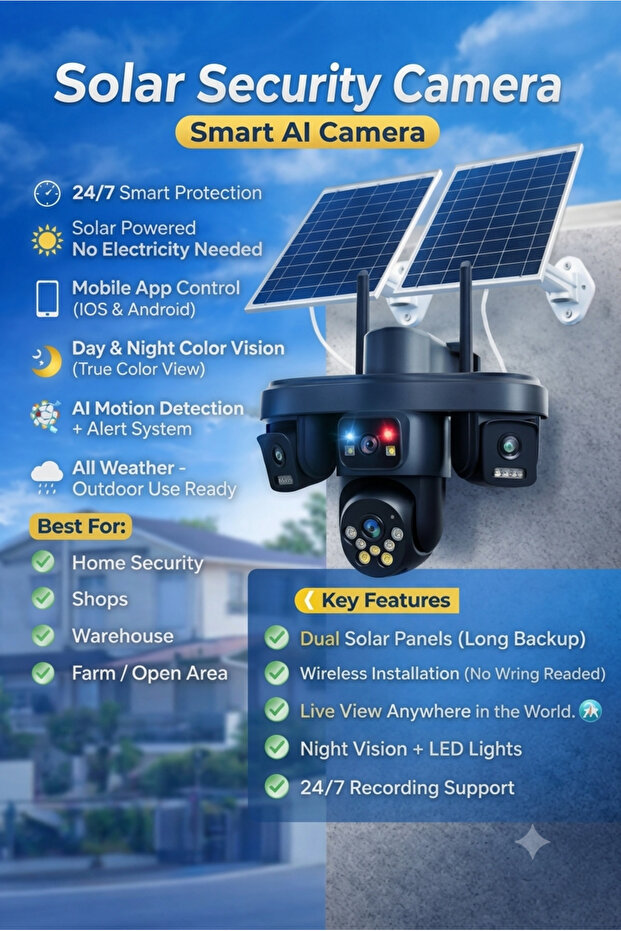 4-Lens Solar Security Camera System