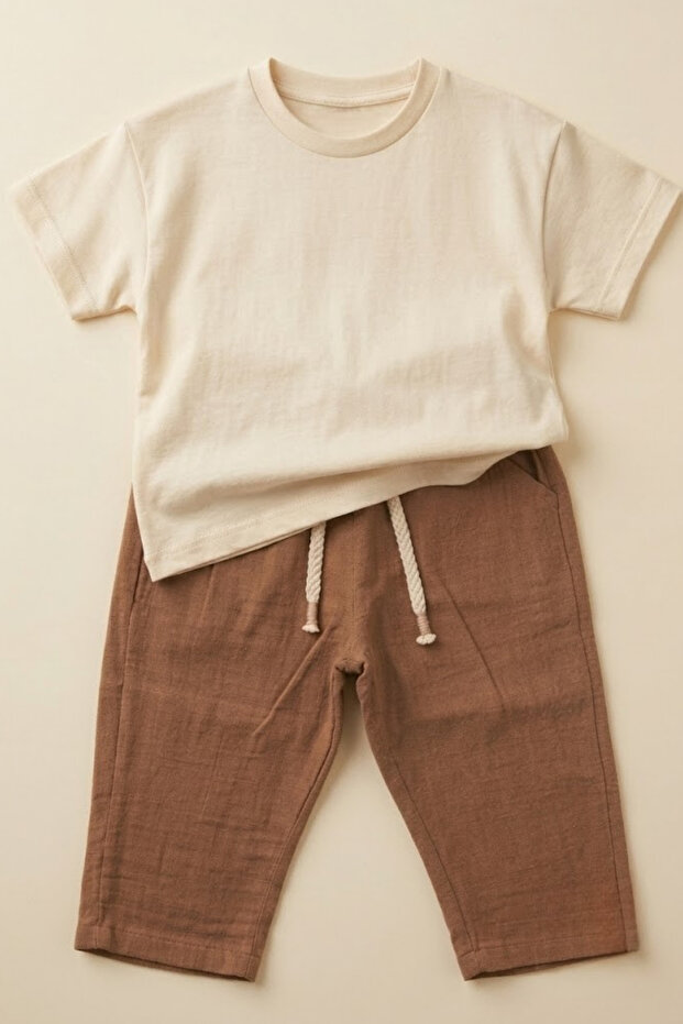 Baby Kids 100% Cotton Basic T-Shirt and Muslin Pants 2-Piece Set