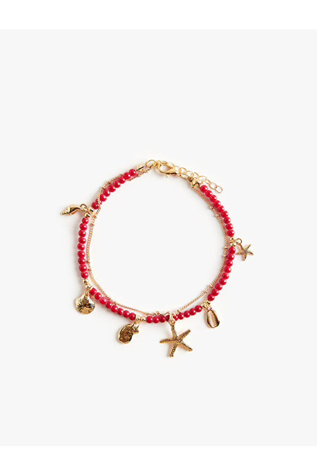 Starfish Charm Detailed Beaded Chain Bracelet
