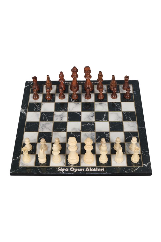 Marble Patterned Wooden Chess Set, Classic Wooden Pieces