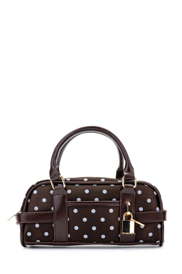 Faux Leather Women's Crossbody Bag with Key Lock Charm Hamburg Brown Polka Dot